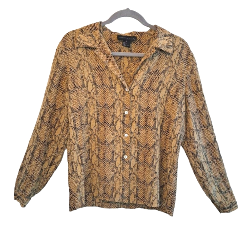 August Silk 100% Silk Snakeskin Print Button Up Blouse Size 6
